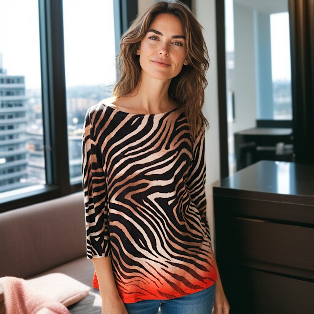 Ralph Lauren LRL Tunic Top Sz L Petite Linen Blend Knit Animal Print Mob Wife - Picture 12 of 16